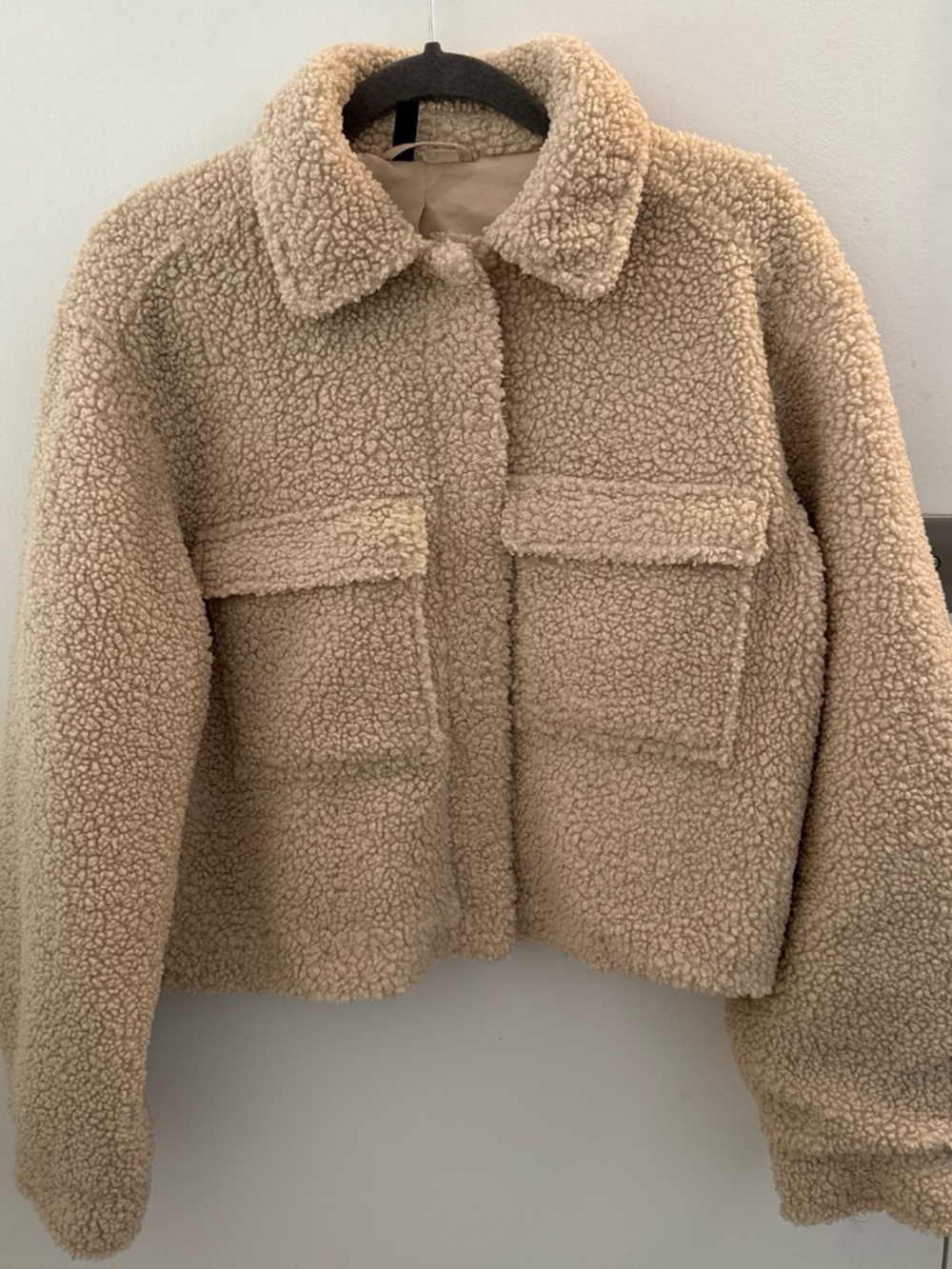 H&M Cream Teddy Sherpa Jacket with Front Flap Pockets